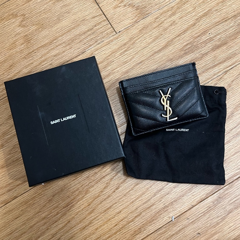 YSL Monogram Card Case in Grained Leather